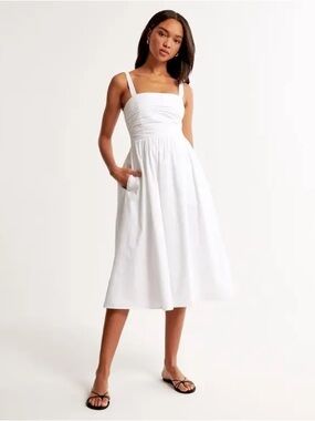 ABERCROMBIE + FITCH White Cotton Poplin Midi Dress Summer